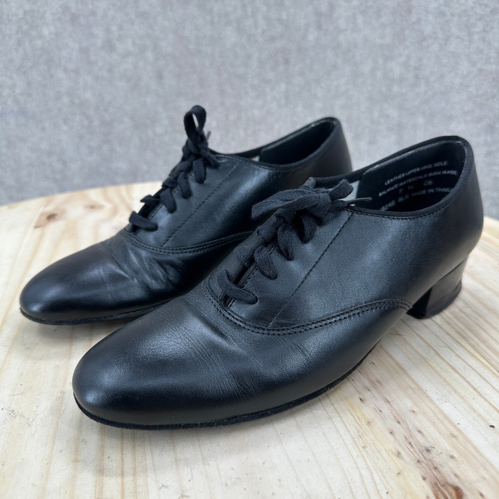 Organmaster Black Leather Oxford Organ Shoes Womens 7 N Block Heel Lace Up